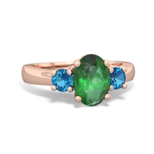 Emerald Genuine Emerald with Genuine London Blue Topaz Three Stone Trellis ring Ring