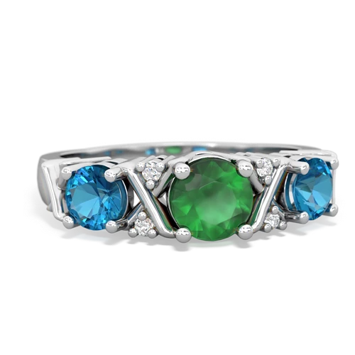 Emerald Genuine Emerald with Genuine London Blue Topaz and  Hugs and Kisses ring Ring