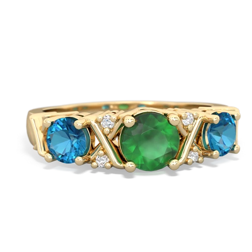 Emerald Genuine Emerald with Genuine London Blue Topaz and Lab Created Emerald Hugs and Kisses ring Ring