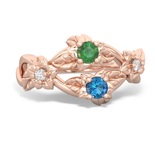 Emerald Genuine Emerald with Genuine London Blue Topaz Sparkling Bouquet ring Ring