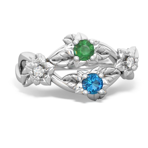 Emerald Genuine Emerald with Genuine London Blue Topaz Sparkling Bouquet ring Ring