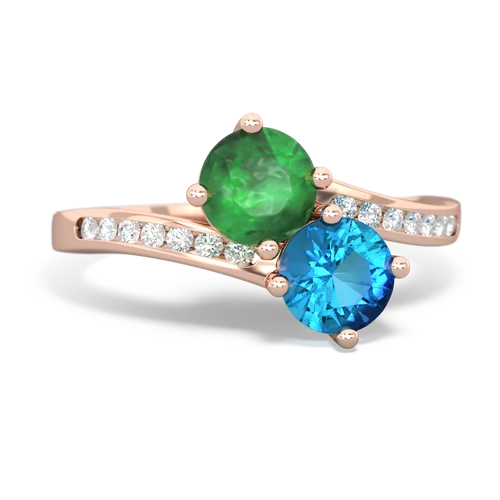 Emerald Genuine Emerald with Genuine London Blue Topaz Keepsake Two Stone ring Ring
