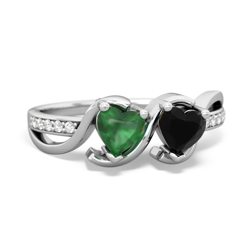 emerald-onyx double heart ring