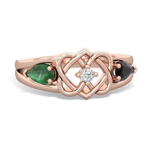emerald-onyx double heart ring