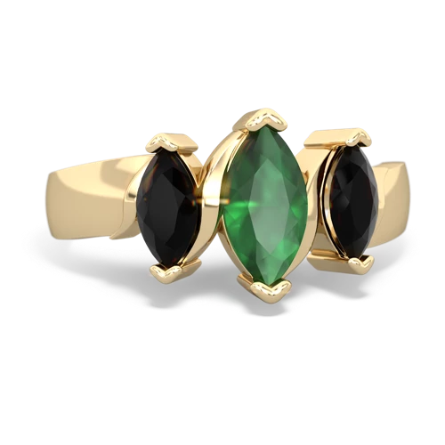Genuine Emerald with Genuine Black Onyx and Genuine Swiss Blue Topaz Three Peeks ring