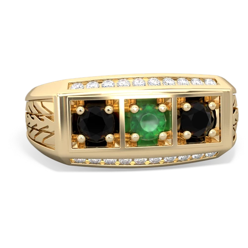 emerald-onyx three stone ring