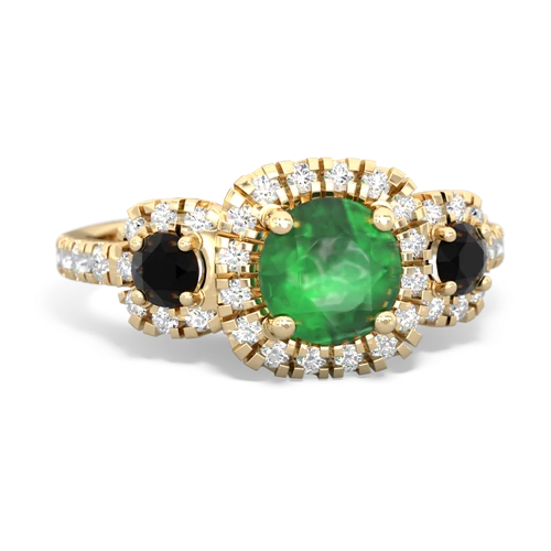 Genuine Emerald with Genuine Black Onyx and Genuine Swiss Blue Topaz Regal Halo ring