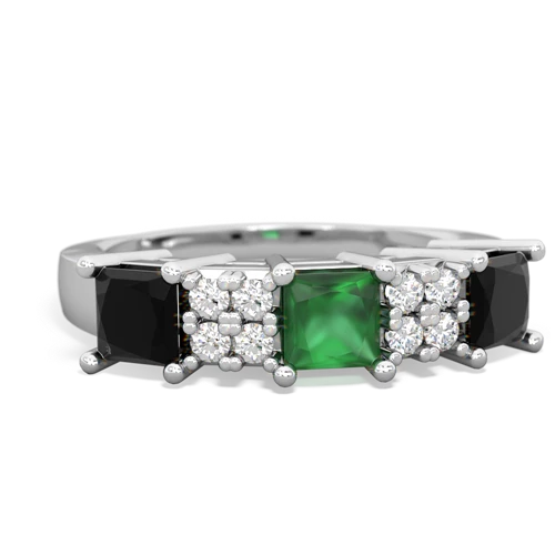 Genuine Emerald with Genuine Black Onyx and Genuine Swiss Blue Topaz Three Stone ring