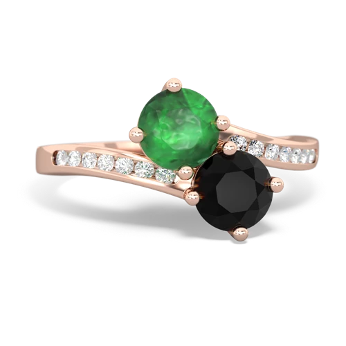 emerald-onyx two stone channel ring