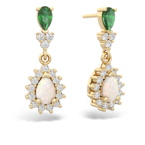 Emerald Genuine Emerald with Genuine Opal Halo Pear Dangle earrings Earrings