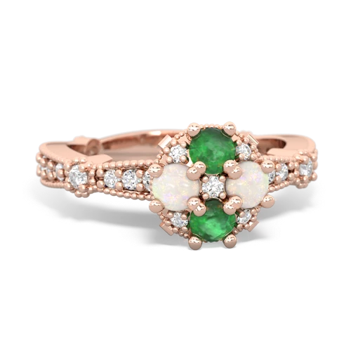 Emerald Genuine Emerald with Genuine Opal Milgrain Antique Style ring Ring