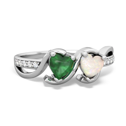 emerald-opal double heart ring