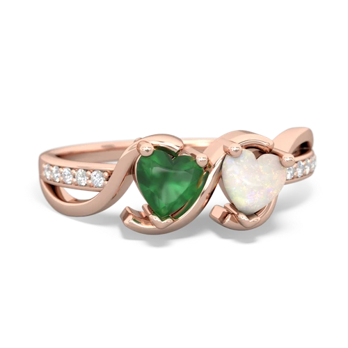 emerald-opal double heart ring