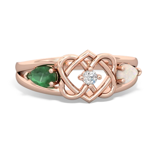 Emerald Genuine Emerald with Genuine Opal Hearts Intertwined ring Ring