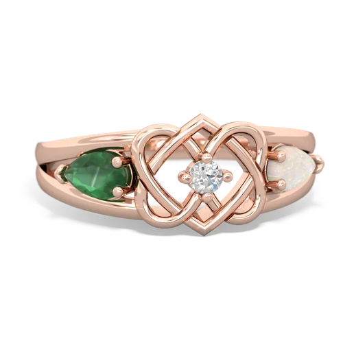 emerald-opal double heart ring