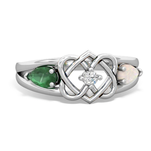 emerald-opal double heart ring