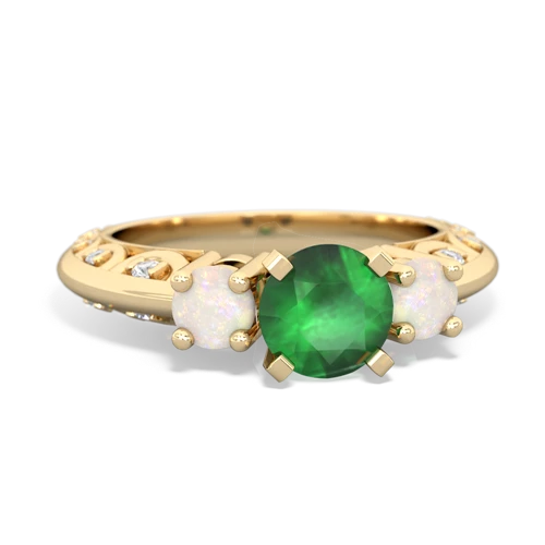 Emerald Genuine Emerald with Genuine Opal Art Deco ring Ring