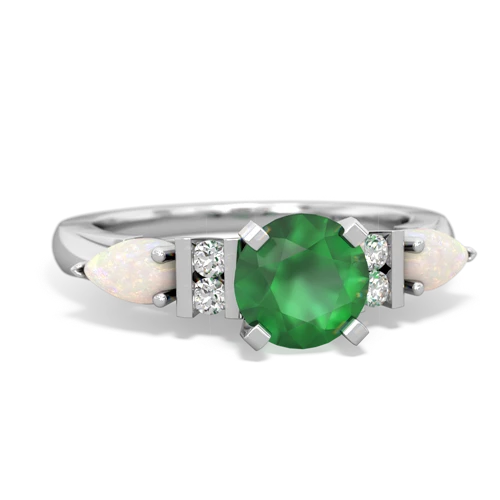 Emerald Genuine Emerald with Genuine Opal and Genuine White Topaz Engagement ring Ring