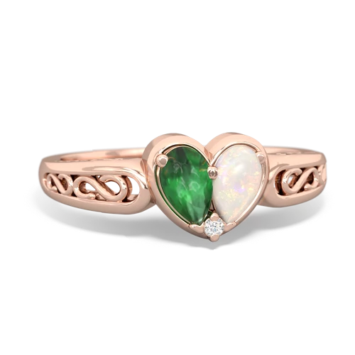 Emerald Genuine Emerald with Genuine Opal filligree Heart ring Ring