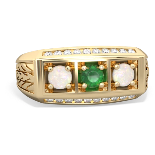 emerald-opal three stone ring