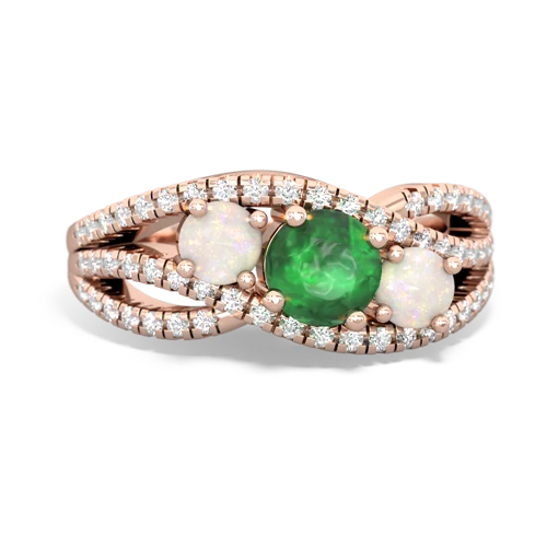 emerald-opal three stone pave ring