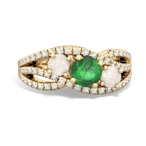 emerald-opal three stone pave ring