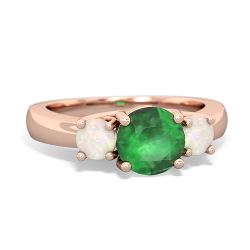 Emerald Genuine Emerald with Genuine Opal and Genuine Fire Opal Three Stone Trellis ring Ring