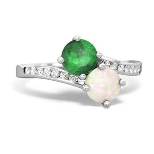 emerald-opal two stone channel ring