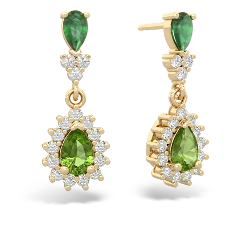Emerald Genuine Emerald with Genuine Peridot Halo Pear Dangle earrings Earrings
