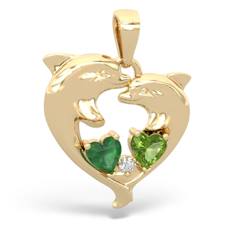 Emerald Genuine Emerald with Genuine Peridot Dolphin Heart pendant Pendant