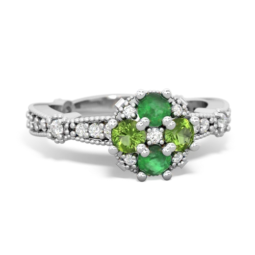 Emerald Genuine Emerald with Genuine Peridot Milgrain Antique Style ring Ring
