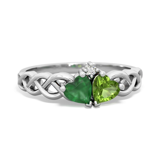 Emerald Genuine Emerald with Genuine Peridot Heart to Heart Braid ring Ring