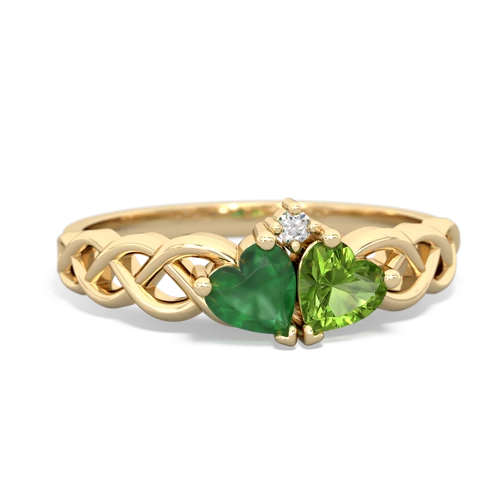 Emerald Genuine Emerald with Genuine Peridot Heart to Heart Braid ring Ring