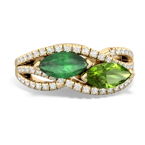 Emerald Genuine Emerald with Genuine Peridot Diamond Rivers ring Ring