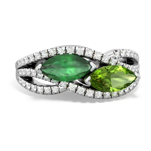 emerald-peridot double heart ring