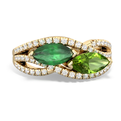 emerald-peridot double heart ring