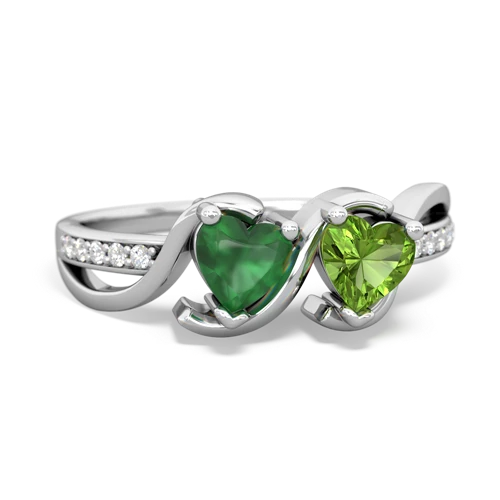 emerald-peridot double heart ring