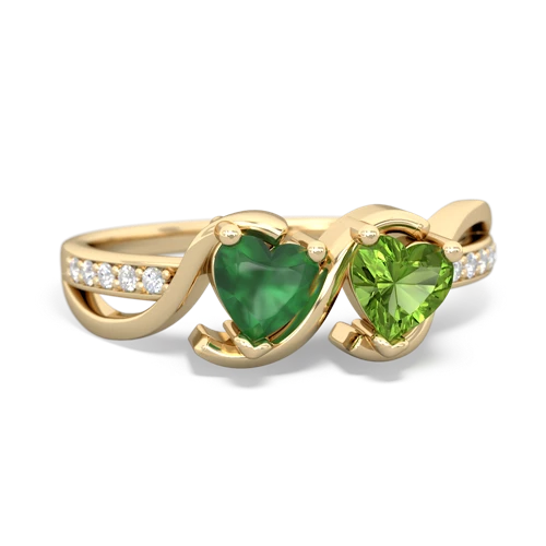 emerald-peridot double heart ring