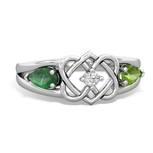 emerald-peridot double heart ring