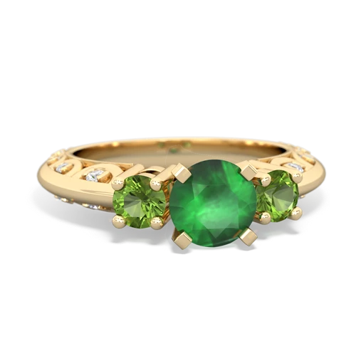 Emerald Genuine Emerald with Genuine Peridot Art Deco ring Ring