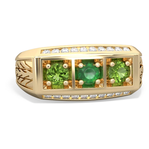 emerald-peridot three stone ring