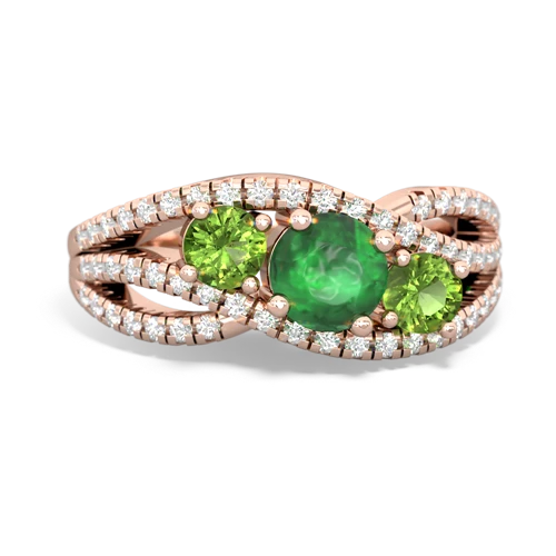 emerald-peridot three stone pave ring