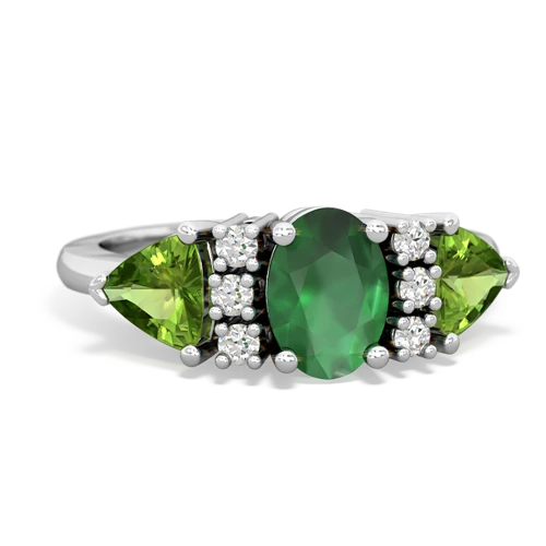Emerald Genuine Emerald with Genuine Peridot and  Antique Style Three Stone ring Ring
