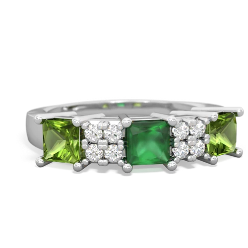 Emerald Genuine Emerald with Genuine Peridot and Genuine Fire Opal Three Stone ring Ring