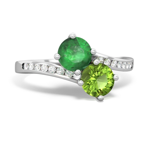 emerald-peridot two stone channel ring