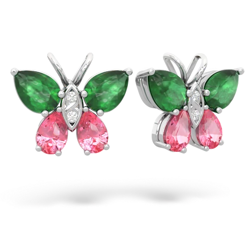 emerald-pink sapphire butterfly earrings