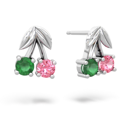 emerald-pink sapphire cherries earrings