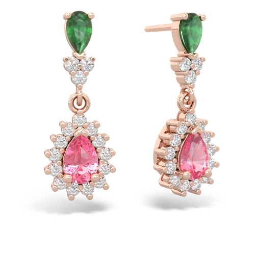 emerald-pink sapphire dangle earrings