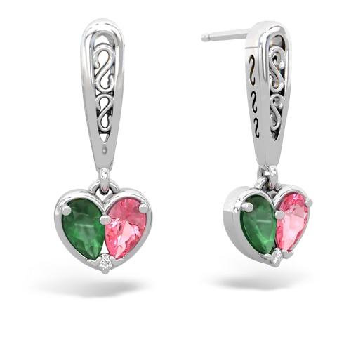 emerald-pink sapphire filligree earrings