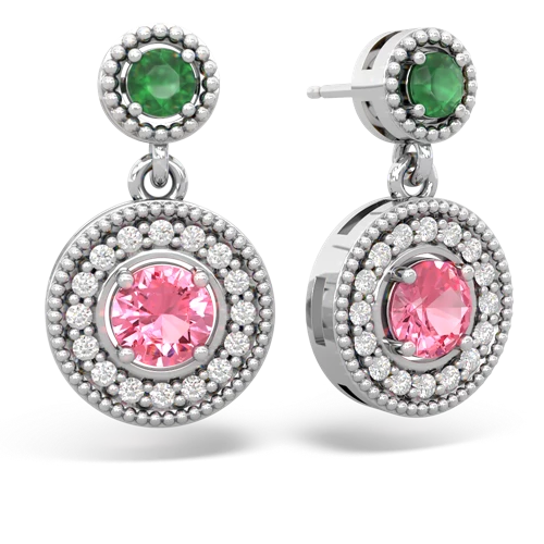 emerald-pink sapphire halo earrings